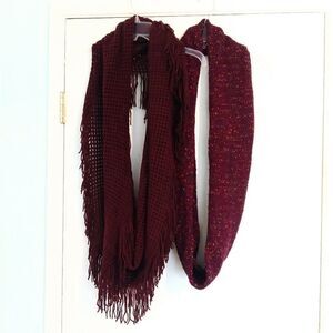 J. Jill & Bass Bundle of 2 Knit Maroon Infinity Scarves